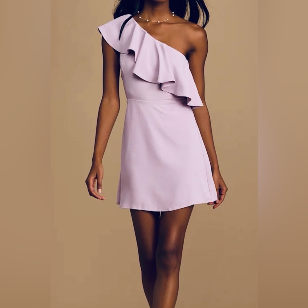 Lulus Social Gathering Lilac One-Shoulder Ruffled Mini Dress sz M